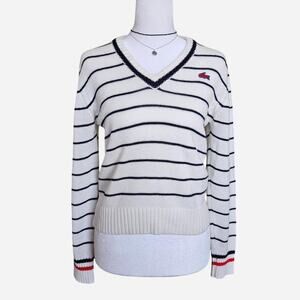 VTG 80s Lacoste white vneck sweater with stripes